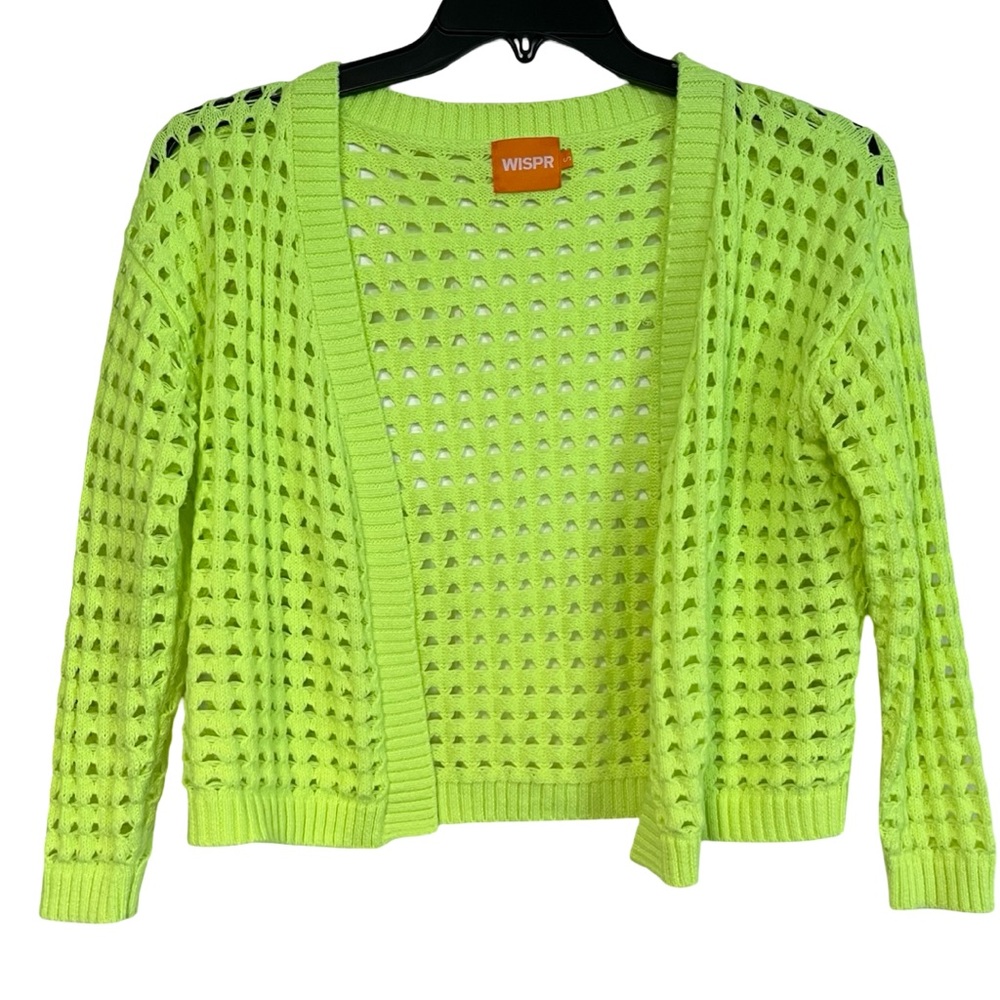 WISPR Pointelle Silk-Blend Cardigan Neon‎ Green Open Knit